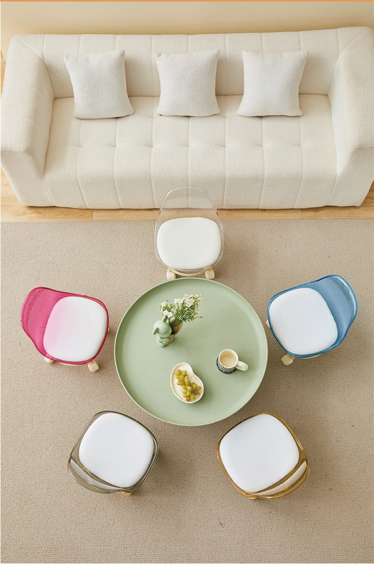 【新家的100个快递】亚克力透明凳子家用小矮凳滑轮移动靠背椅子详情10