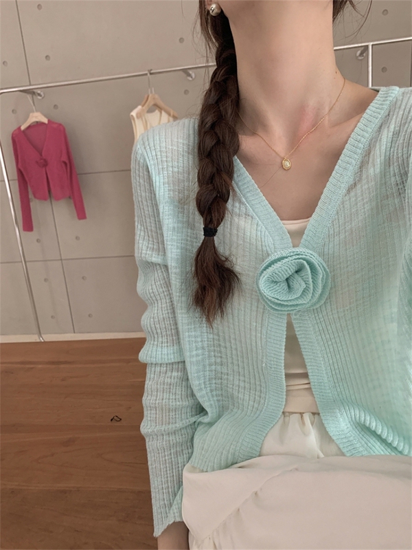 Mint Green Sun-Protective Knitted Cardigan for Women, 2026 New Summer Thin Ice Silk Shawl Top, Sheer Jacket