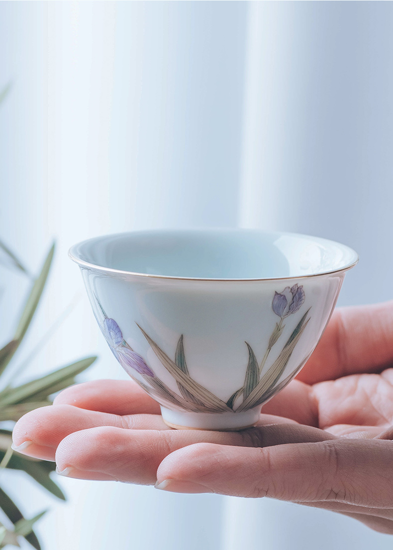 Made in jingdezhen ceramic cup home master cup antique hand - Made mud creative irises heart cup single CPU