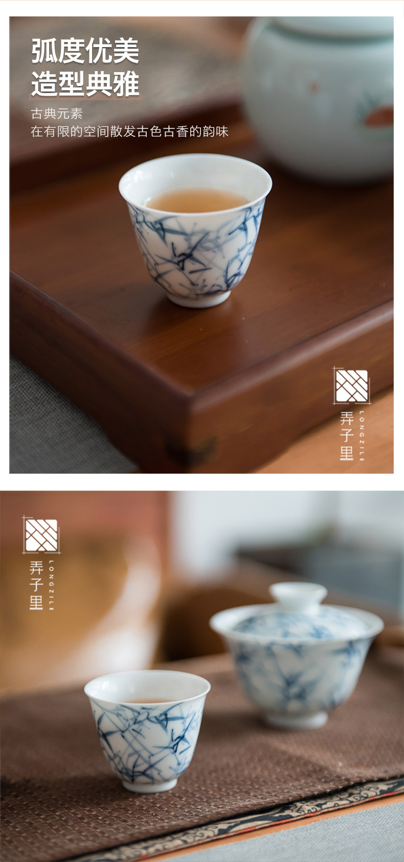 Made in jingdezhen blue and white sample tea cup master cup ceramic kung fu tea set manually build small tea cups