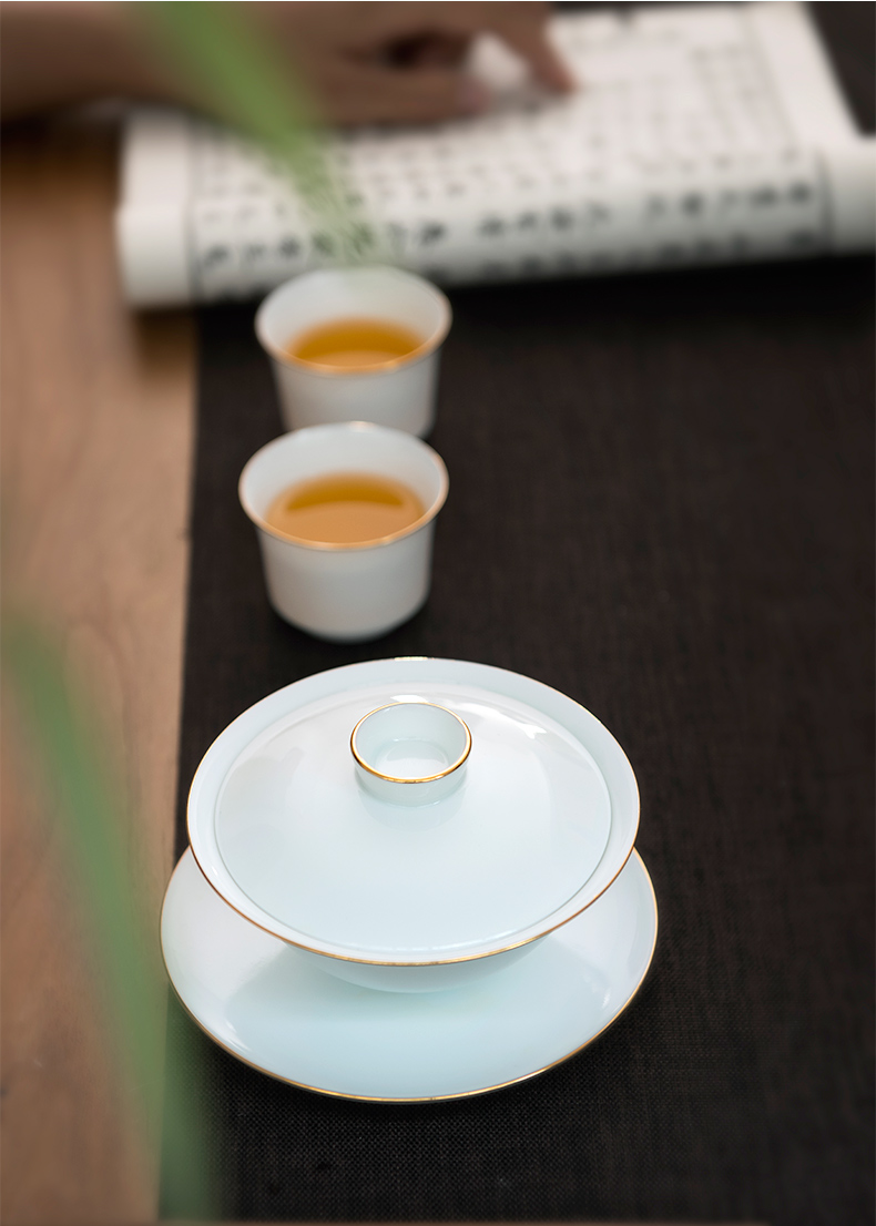 Made in jingdezhen kung fu tea set manually up phnom penh oolong tea bowl white porcelain three tureen tea cups single CPU