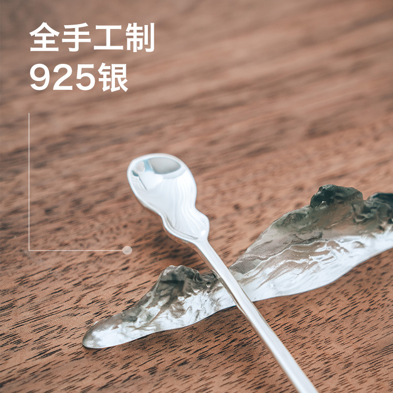 Made in jingdezhen kung fu tea tea taking with zero antique Japanese silver hand long handle tea spoon tea accessories