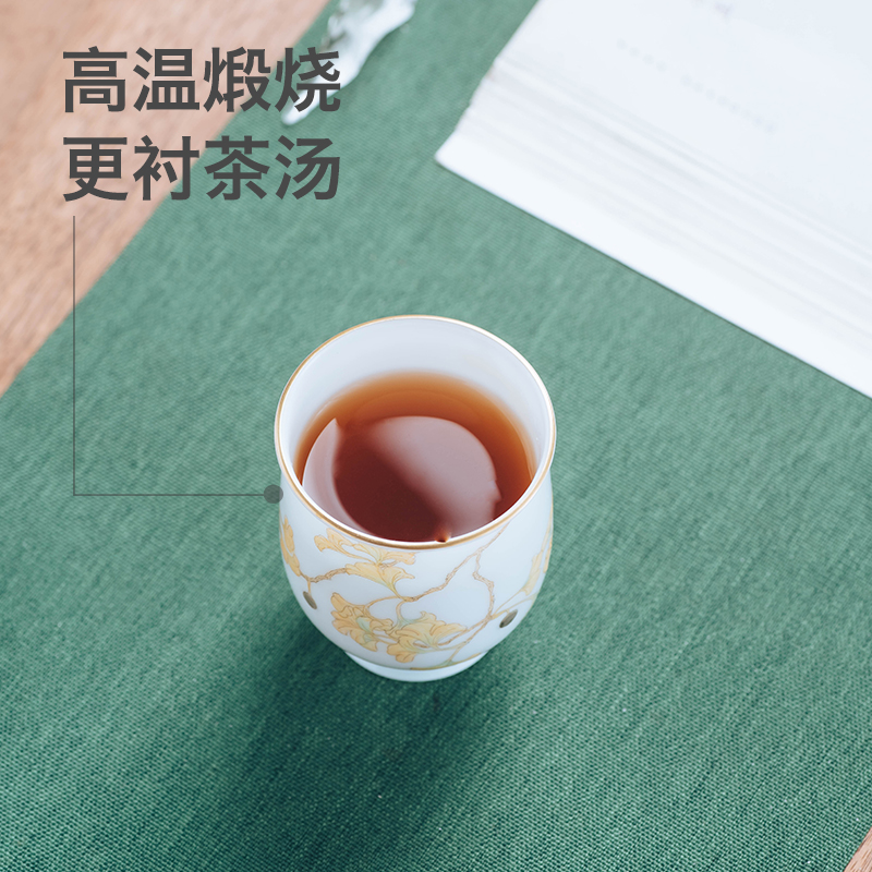 Hand - made In pastel ginkgo cup. Hand trophy. The Full 75 ml. Delicate play 106 mud resistant white porcelain cup