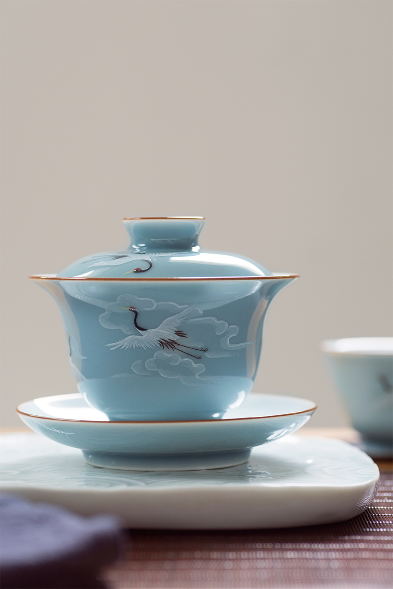 Made in jingdezhen ceramic kung fu tea set suit pure manual hand - Made thin body only three tureen tea cup size