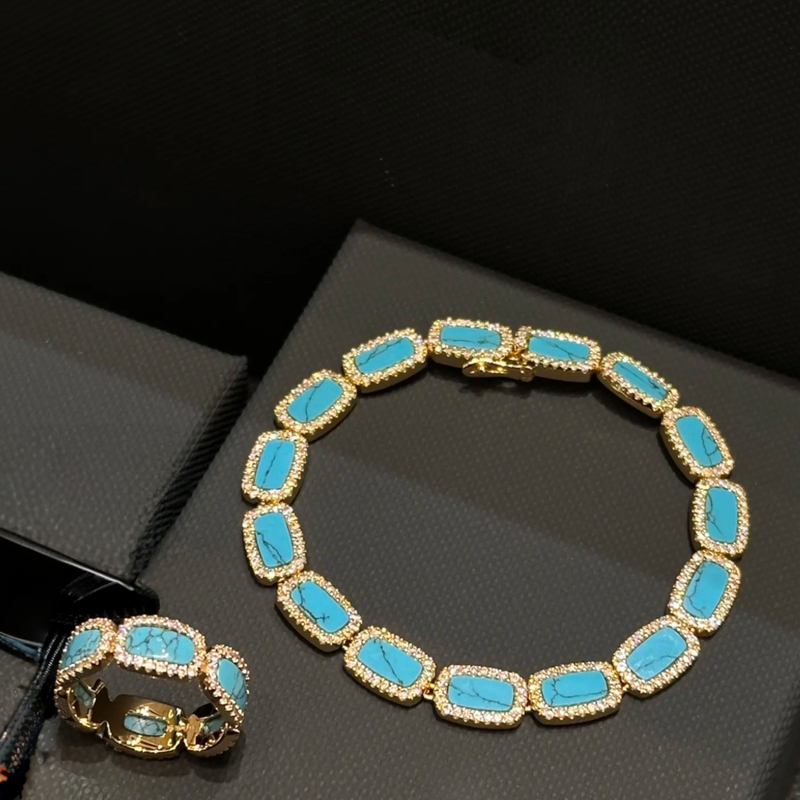 Lake Blue Turquoise Bracelet for Women, S925 Silver Ring, New Light Luxury Versatile Summer Necklace That Makes Skin Look Fairer, Trendy Jewelry Gift