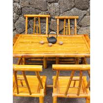 Hubei outdoor courtyard bamboo table and chair combination bamboo tea table bamboo woven bamboo chairs around the stove to cook tea balcony hot pot leisure table