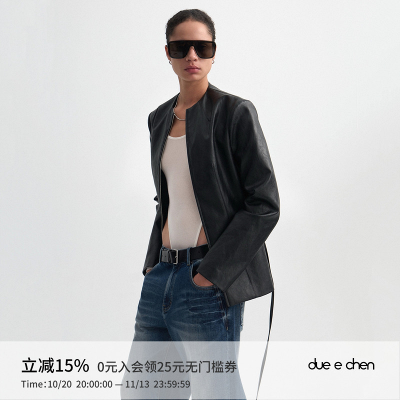 Due E Chen Simple Thin Strap Leather Jacket｜Simple and Vintage
