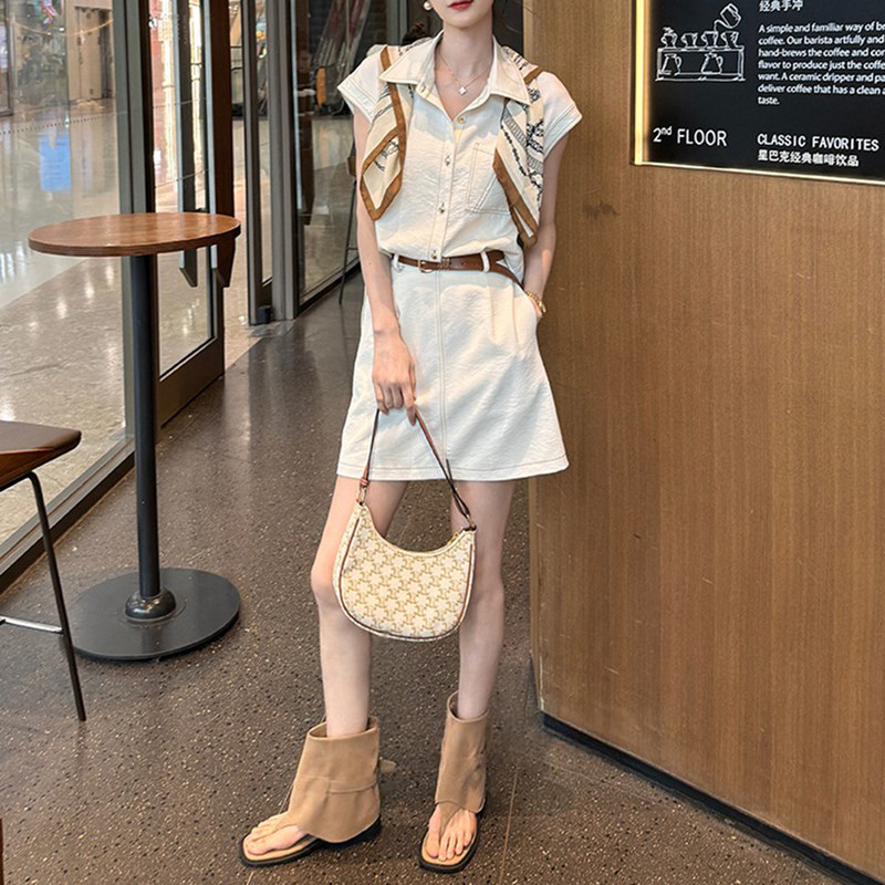 Old Money Style Waist-Cinching Shirt Dress for Women, 2026 New Summer Women's Dress with a Turn-Down Collar, Slimming and Sophisticated Outfit