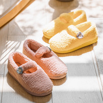 Winter furry strapped cotton slippers for girls at home with non-slip autumn and winter cotton shoes for pregnant women postpartum warm waterproof soles