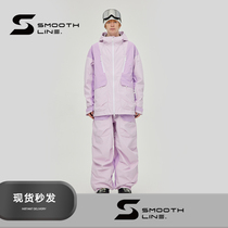 Smooth Line Light Purple Ski Wear Single and Double Board Waterproof Breathable Unisex Suit