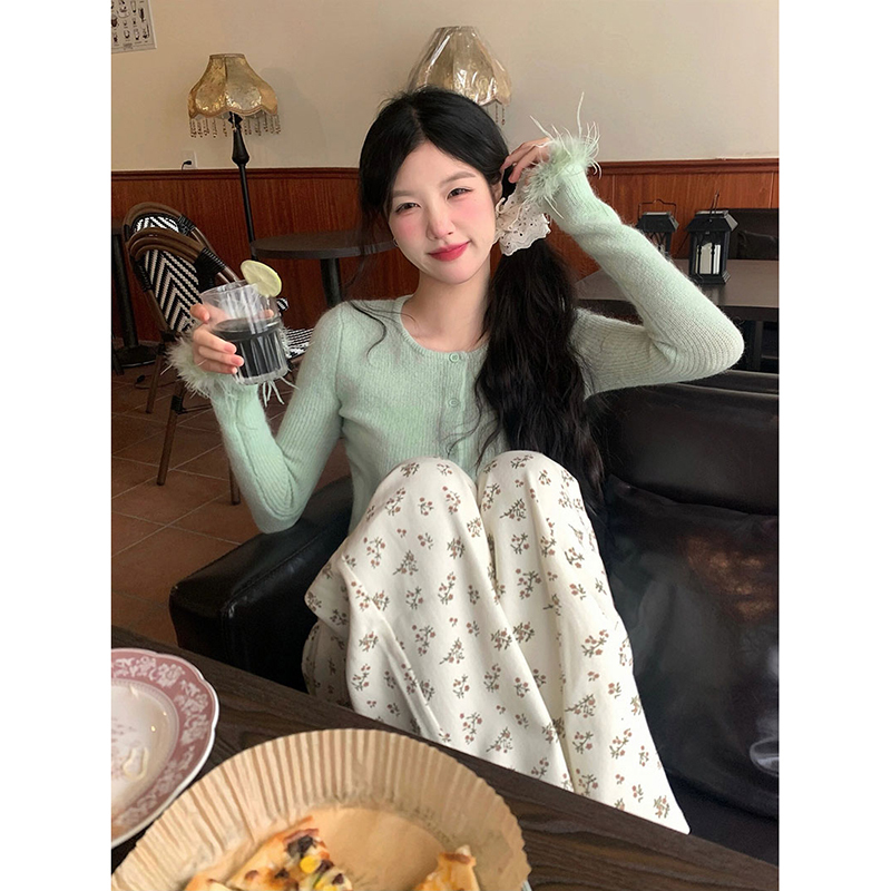 Mint Green Short Knitted Cardigan Sweater for Women, Slim Fit, Petite Size, Spring and Autumn Korean Style Design, Early Spring Outfit Top