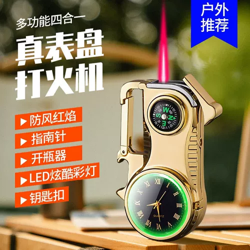 Креативные универсальные неоновые ветрозащитные часы, металлическая зажигалка, брелок