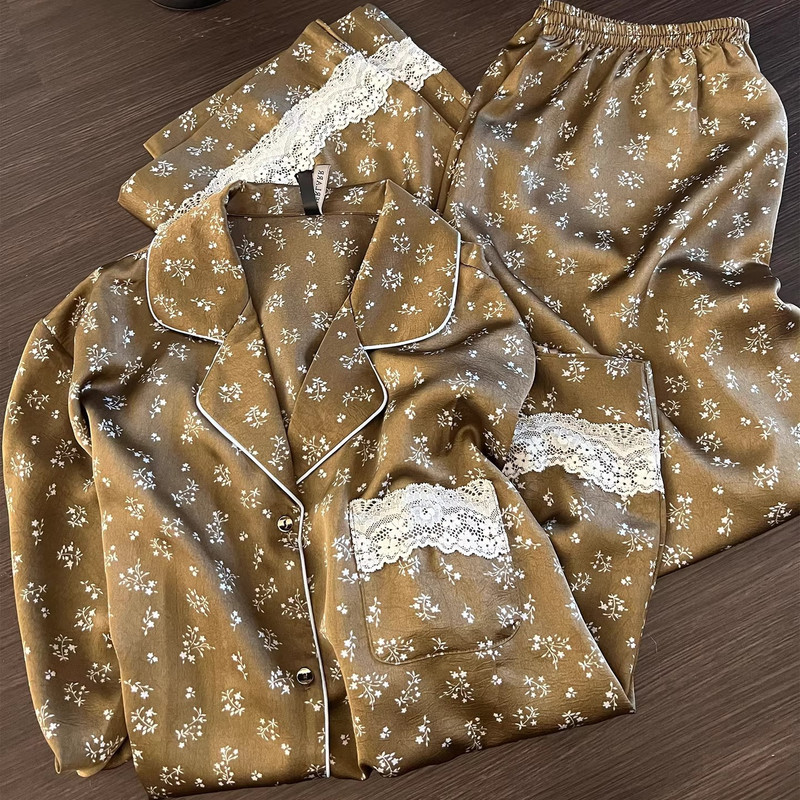 French Zayviar French Retro Floral Ice Silk Pajamas for Women 2025 Spring & Fall New High-End Home Wear Set