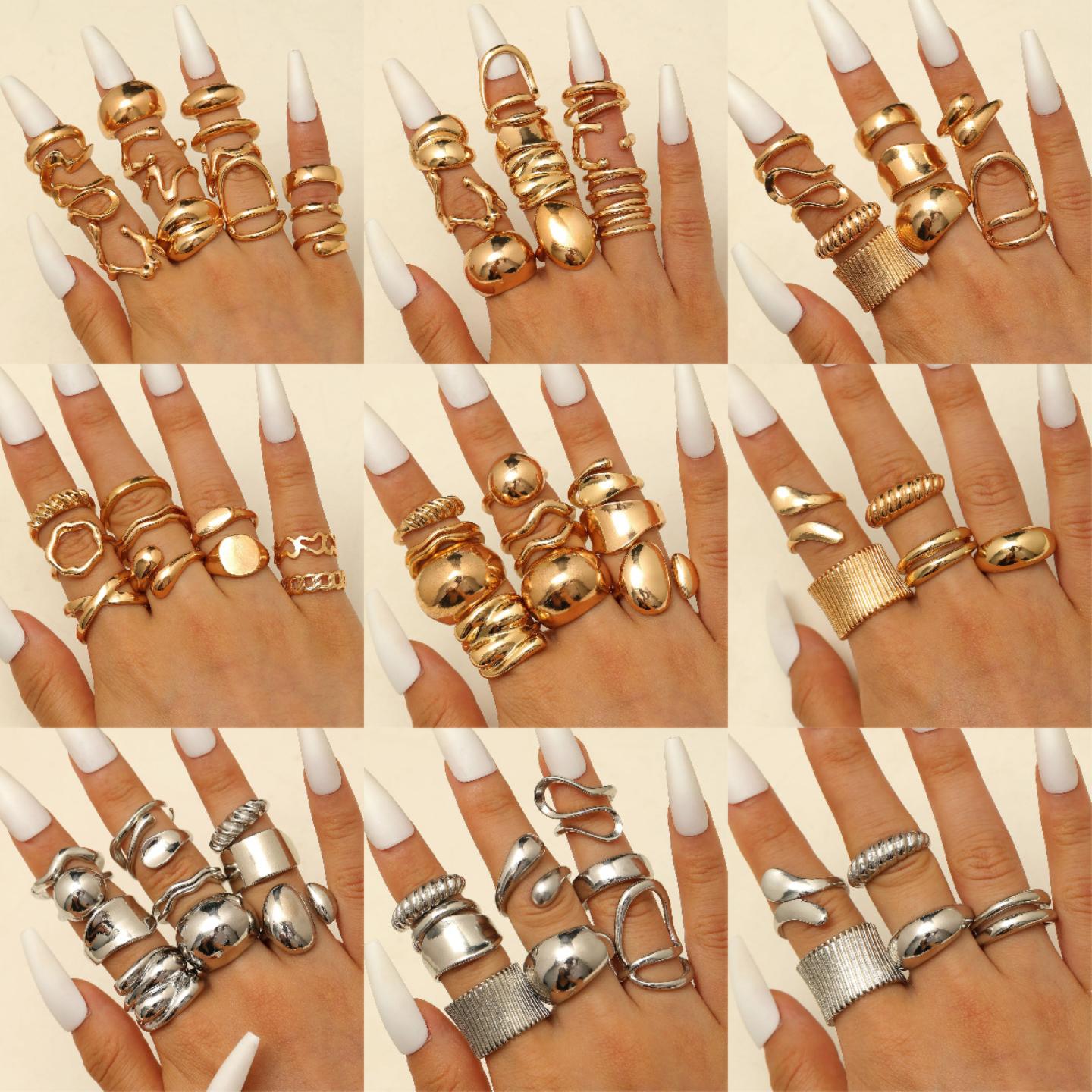 European and American personality niche design exaggerated lava lines irregular water drop glossy set ring for women