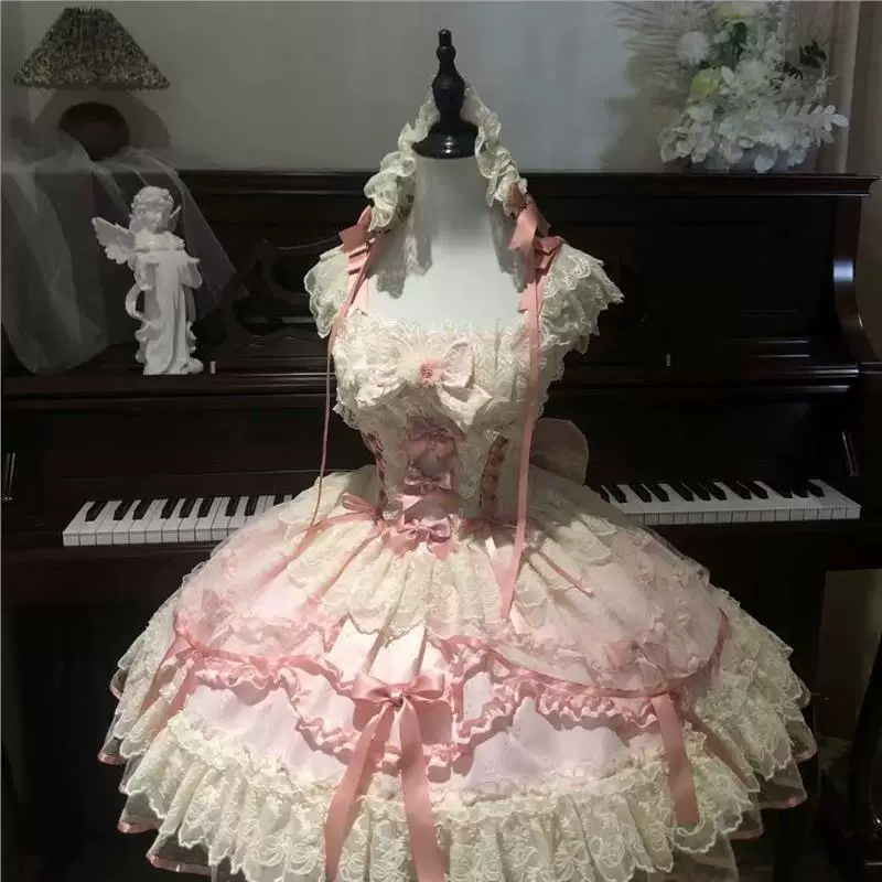 Платье Lolita jsk, четырёхслойная юбка, кружевная отделка, с аксессуаром для волос — размеры S–XL