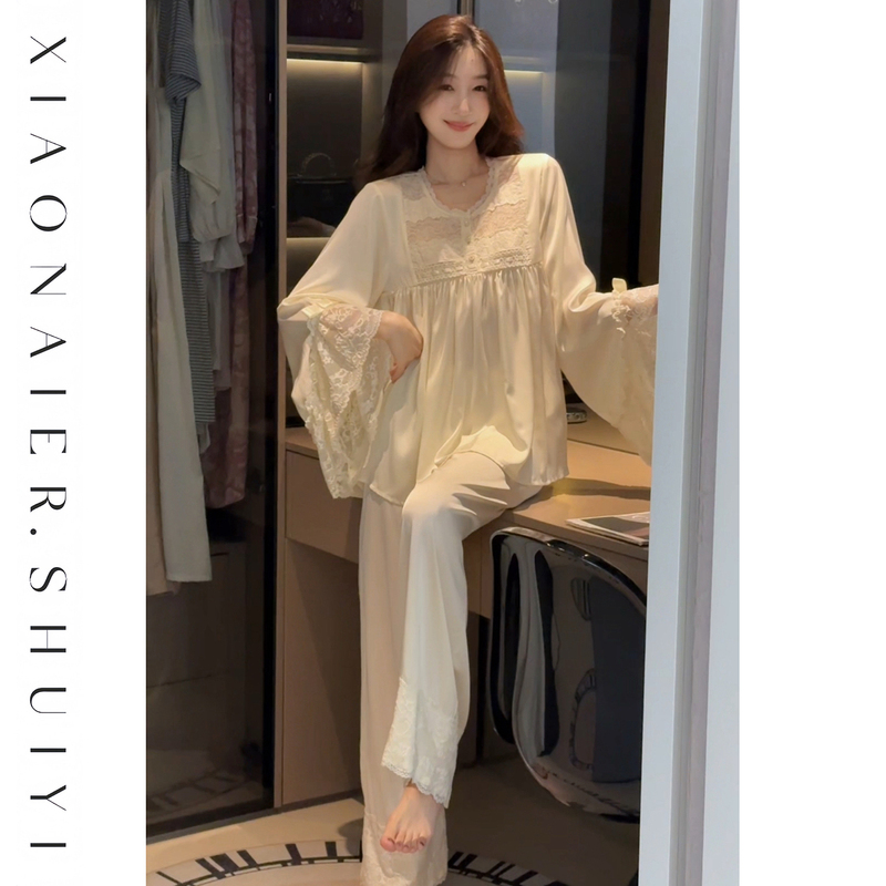 【Dreamy and Graceful】Gift for Best Friend, High-End Lace Long-Sleeve Long-Pants Korean-Style Light Luxury Pajamas 【Dreamy and Graceful】Gift for Best Friend, High-End Lace Long-Sleeve Long-Pants Korean-Style Light Luxury Pajamas