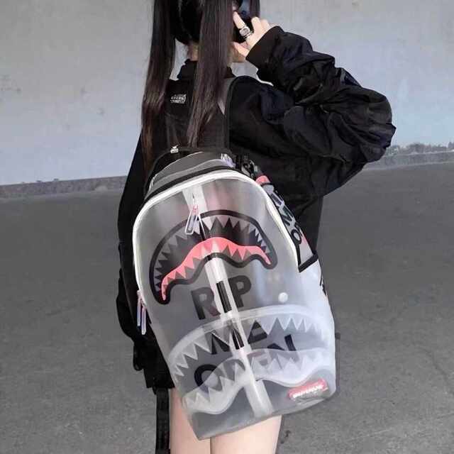 Sports Backpack Sg Spoof Shark Hottie Student Transparent Large Capacity Trendy Brand Backpack Casual Travel School Bag