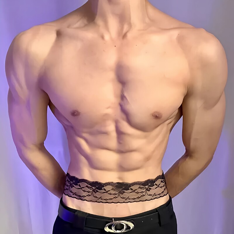 Male Streamer's Lace Waist Chain for Dancing, Stage Outfit Highlight, Personalized Waist Chain, Eye Mask Accessory, Hollow-Out Veil