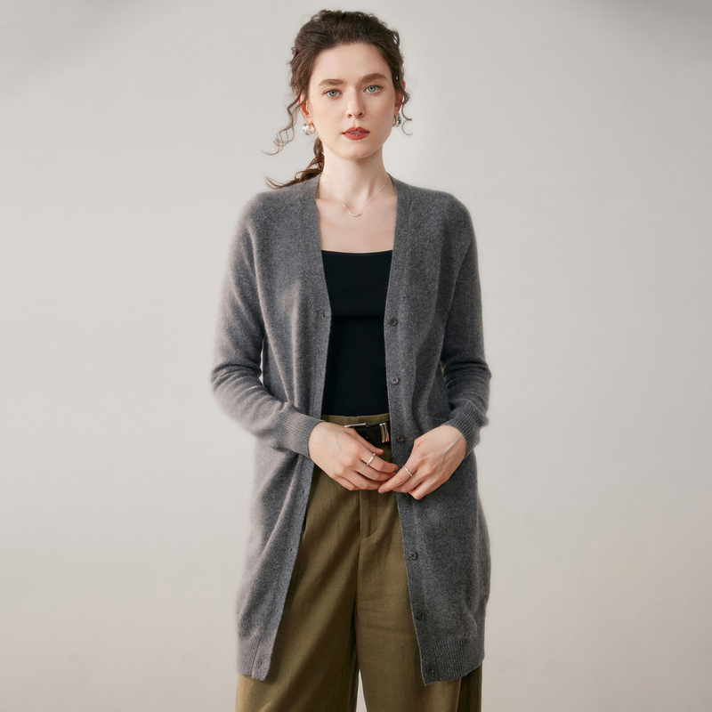 Minimalist Style Soft Cashmere Cardigan for Women, Mid-Length V-Neck Buttoned Knit Sweater, Lazy Style Sweater Coat Top Minimalist Style Soft Cashmere Cardigan for Women, Mid-Length V-Neck Buttoned Knit Sweater, Lazy Style Sweater Coat Top
