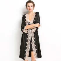 Sexy silk pajamas womens summer long sleeve single robe thin Mulberry Silk solid color silk home clothing