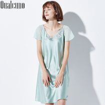qualcuno Silk Pajamas Women Summer Short Sleeve Loose Nightdress Heavy stretch Satin Solid Color Plus Size Home Clothes