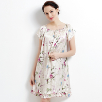 qualcuno Silk Nightdress Women Summer Short Sleeve Plus Size Loose Pajamas Mulberry Silk Thin Print Home Clothes