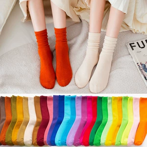 [26 Solid Color Four Seasons Women's Socks Middle Tube Socks]