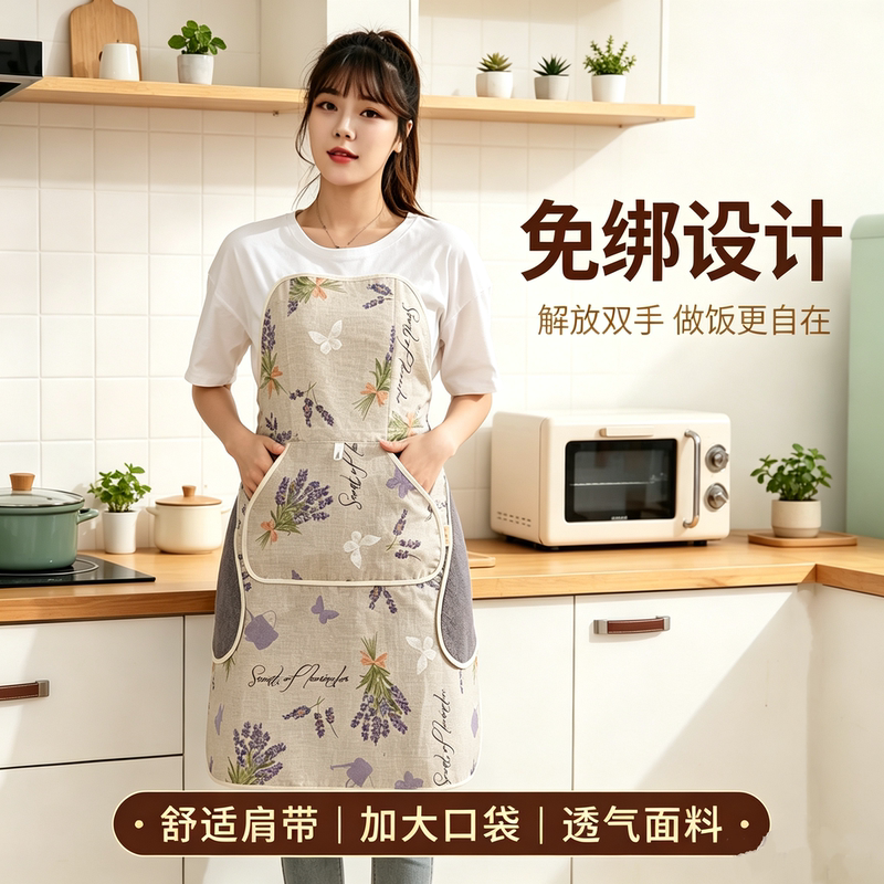 Lazy People's No-Tie Apron, Waterproof and Oil-Proof Fashion Smock for Home Kitchen, Multifunctional Hand-Wiping Bib for Couples at Home