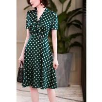 Polka dot dress 2023 summer new style royal style light luxury French v-neck fashionable age-reducing light mature style a-line skirt