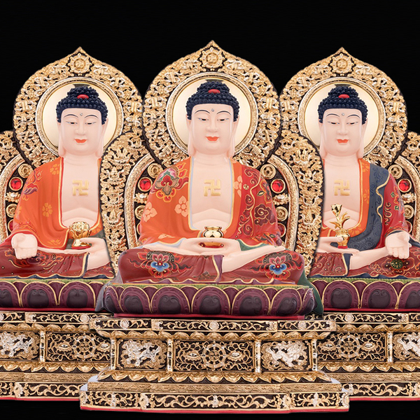 Taiwan Diamond Block Gold Pure Copper Amitabha Buddha Statue Bhaisajyaguru Sakyamuni Buddha Three Treasures Buddha Statue Buddha Buddha Buddha