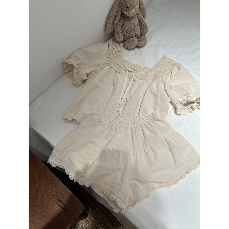 Dudu Good Sleep Cotton and Linen Pajamas Women's High-End 2025 New Summer Casual French Sweet Home Wear Set
