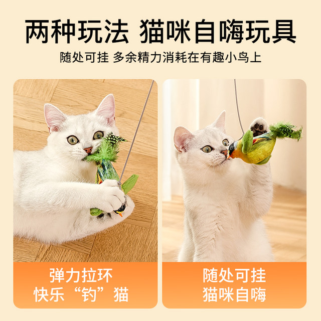 ເຄື່ອງຫຼິ້ນແມວທີ່ກະຕຸ້ນຕົນເອງ ແລະບັນເທົາອາການເບື່ອ Feather simulation kitten chewing special funny cat stick sound toy cat supplies