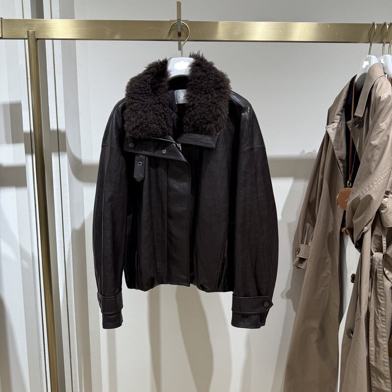 Yi Discount Mall's Same Style 26 Autumn and Winter New Loose-Fitting Short Windbreaker down Jacket with Lamb Wool Collar 1Ha180121G