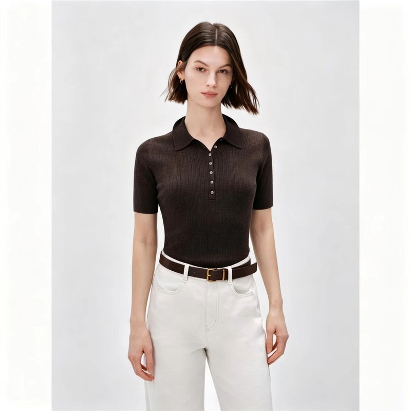 Dong Jie Endorses mm Mijia Gold Wool Retro Miu-Style Polo Knit Short-Sleeve 2026 Autumn New 5H4931151 Dong Jie Endorses mm Mijia Gold Wool Retro Miu-Style Polo Knit Short-Sleeve 2026 Autumn New 5H4931151