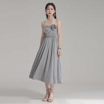 2024 new designer pin flower tube top sleeveless dress slimming mid-length skirt summer womens dress