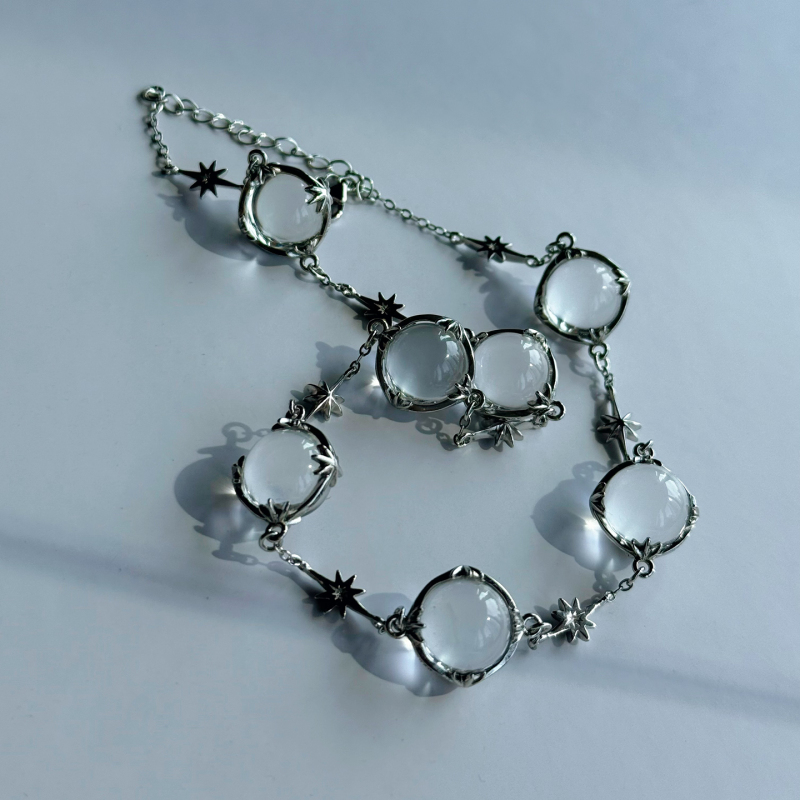 [Ruo Shui Xingchen] 925 Sterling Silver Star Chain Double a Pure Brazilian White Crystal Bracelet and Necklace Dual-Use, New in October