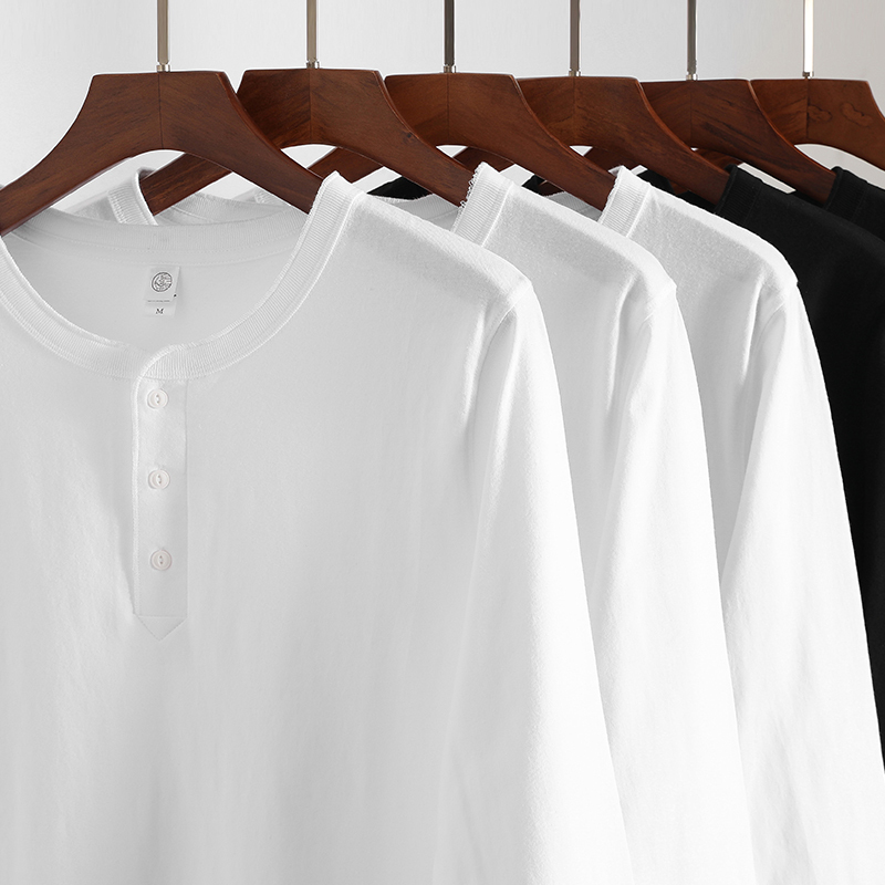 250g American-Style Henley Shirt, Long-Sleeved, Pure Cotton, Thick, Spring and Autumn Top, Loose Henley Collar, Base T-Shirt, Unisex 250g American-Style Henley Shirt, Long-Sleeved, Pure Cotton, Thick, Spring and Autumn Top, Loose Henley Collar, Base T-Shirt, Unisex