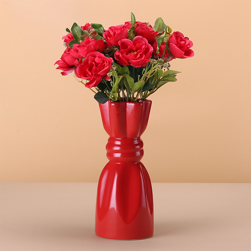 Wedding Red Festive Ceramic Vase Ornaments Hydroponic Flower Device Decoration Home European Style Dining Table Tv Cabinet Living Room