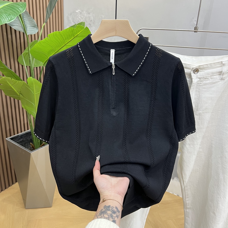 Black Half-Zip Polo Collar Knit Sweater for Men, High-End Fashion, Slim Fit, Suitable for Commuting, Business Casual Wear Black Half-Zip Polo Collar Knit Sweater for Men, High-End Fashion, Slim Fit, Suitable for Commuting, Business Casual Wear