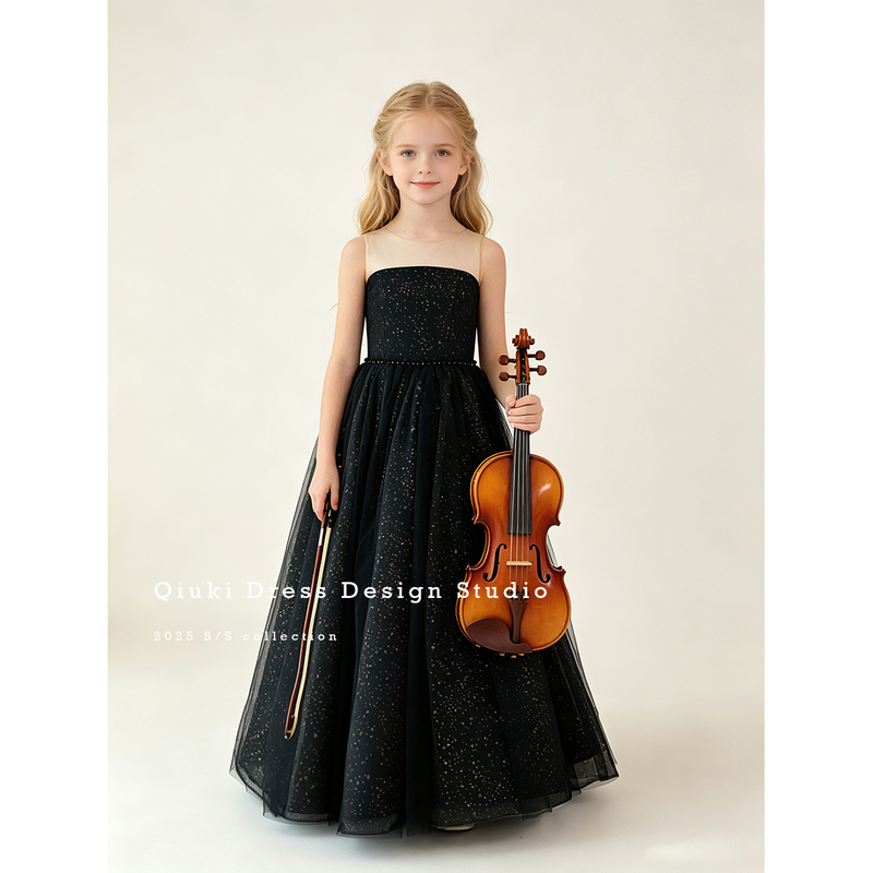 Qiuki Black Faux Strapless Long Dress for Girls, Starry Sequin Tutu Dress, Performance Evening Dress·Evening Star Qiuki Black Faux Strapless Long Dress for Girls, Starry Sequin Tutu Dress, Performance Evening Dress·Evening Star
