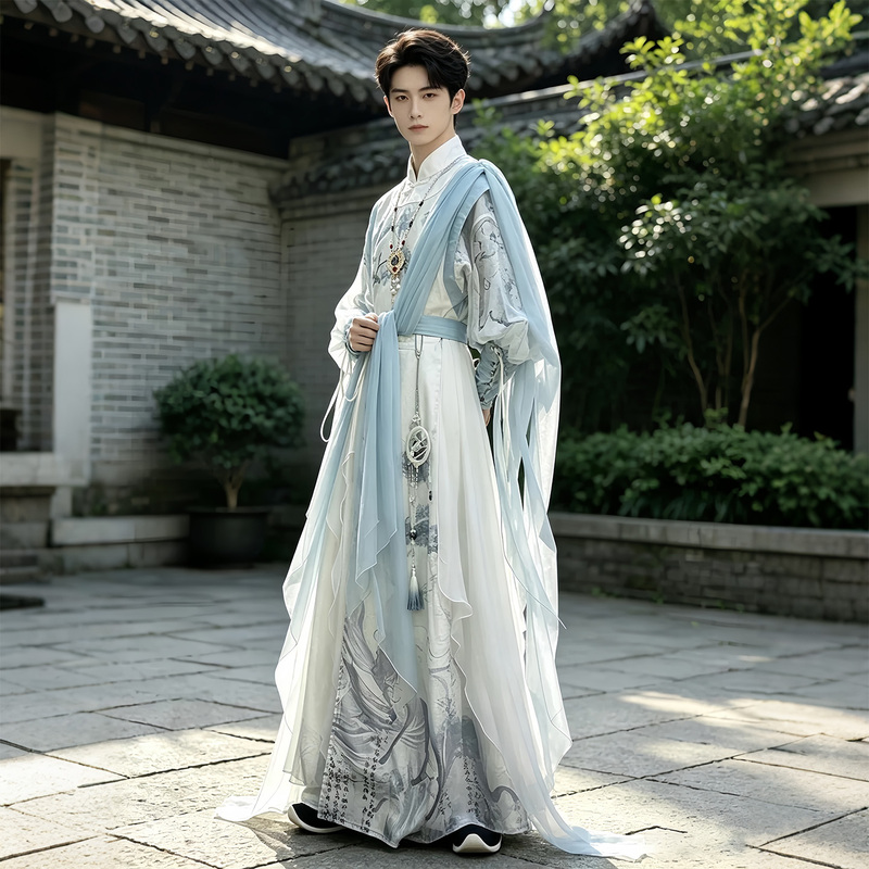 Hanfu for Teenagers, White Horse, Drunk in the Spring Breeze, Fengjiu Men's Style, Martial Arts Ancient Costume, Improved Han Elements, Ancient Style Women's Fairy Tale Set
