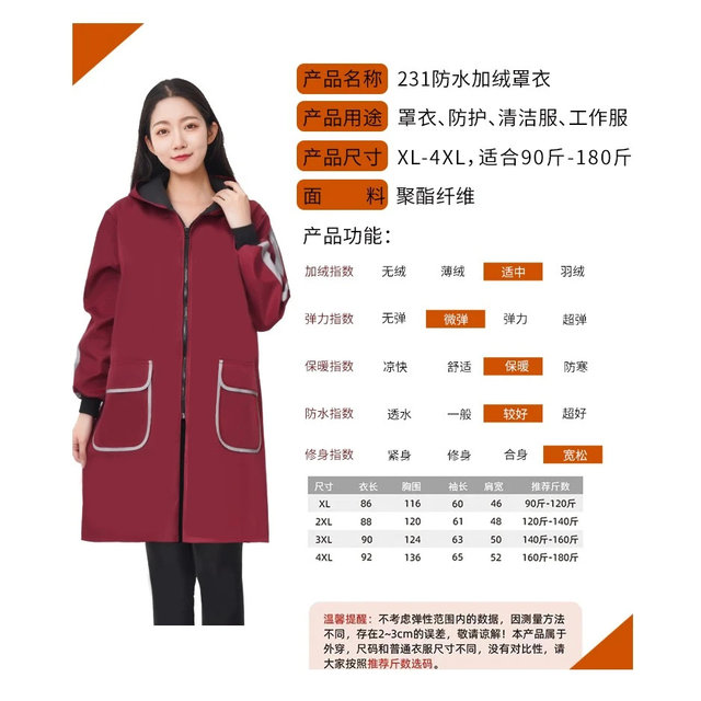 Waterproof Apron for Men and Women, Adult Thickened down Jacket Coverall with Reflective Strips, Dirt-Resistant, Non-Fur-Attracting Workwear