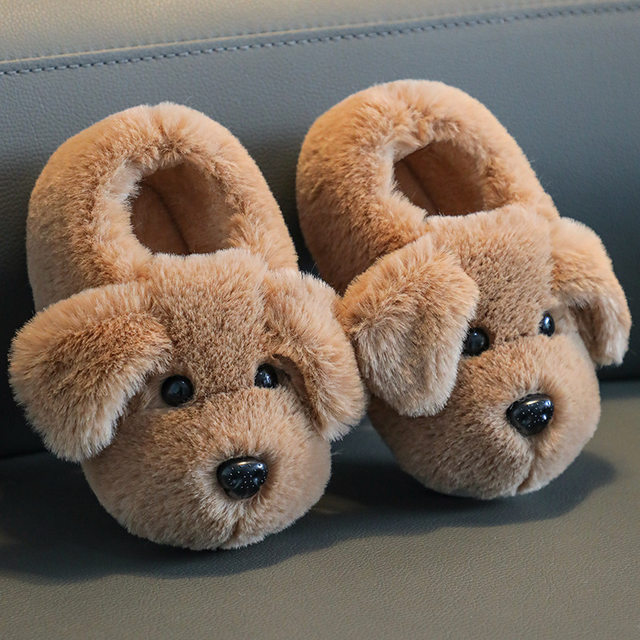 Puppy Children's Slippers Winter Baby Cotton Slippers Warm Non-Slip Indoor Home Cute Thickened with Heel Cover and Fleece Anti-Odor