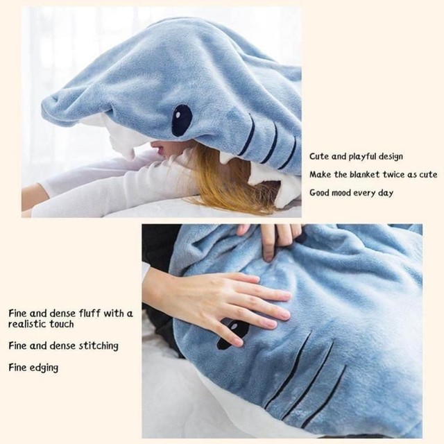 Shark Blanket Adult Cute Shark Blanket Hoodie Wearable Blanket Super Soft Flannel Sleeping Bag Anti-Kick Quilt