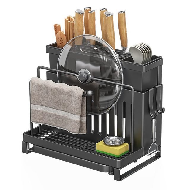 Stainless Steel Knife Holder Storage Rack Cutting Board Knife Chopstick Holder Cutting Board Pot Lid Integrated Multifunctional Kitchen Knife Storage Rack