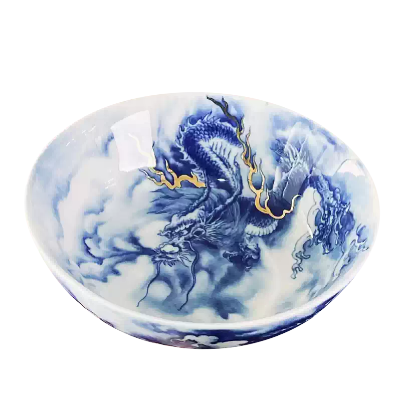 景德镇釉下彩黄釉龙纹马蹄三才盖碗茶杯高温陶瓷泡茶碗仿古茶具-淘宝