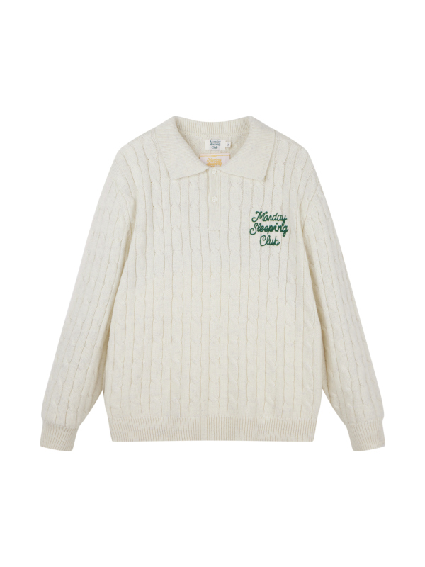 Mondaysleepingclub Floral Embroidered Lapel Sweater with Floral Lettering Combination Mondaysleepingclub Floral Embroidered Lapel Sweater with Floral Lettering Combination
