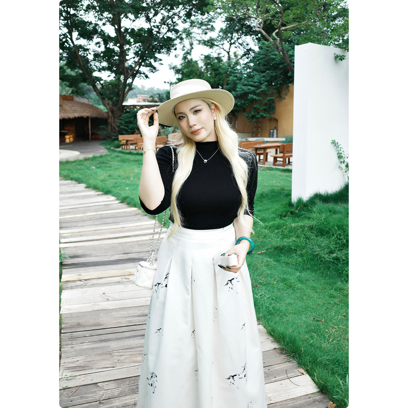 Nuomizi [Classic Style t] Half-High Collar, Mid-Sleeve, Regular Shoulder Wool Knit Sweater for Women, Slim Fit Inner Top
