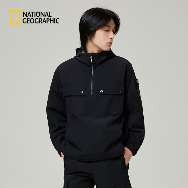 NG National Geographic Men's Outdoor Casual Style Half-Zip Pullover Jacket Woven Half-Platform Jacket Durable