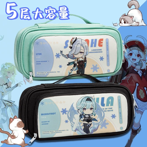 Genshin Impact, многослойный пенал для школьников, вместительная и большая высококачественная сумка для хранения, для средней школы